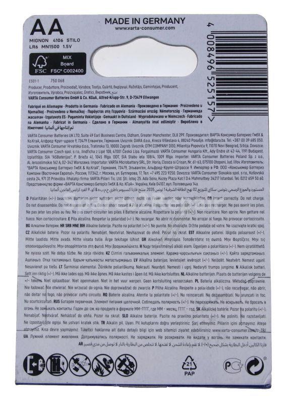 Varta Aa - Battery - Lr6 4106101414 1 5v Alkaline Mignon Varta Bli x4 Longlife