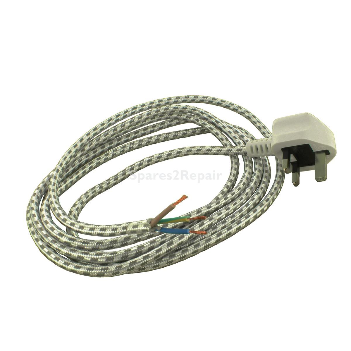 Universal White Iron Mains Cable & White Plug Assembly (13A, 3-Core, 0.75mm, 2.5m)