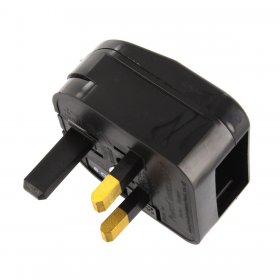 Universal Black 2.5A 2-Pin European Plug to 3-Pin British Plug Adaptor